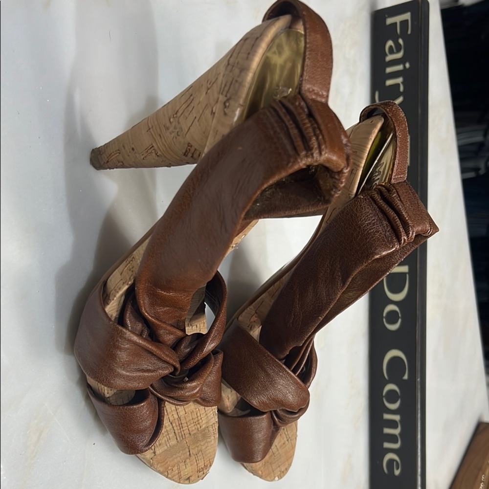 Michael Kors Brown Leather Peep-Toe Heels